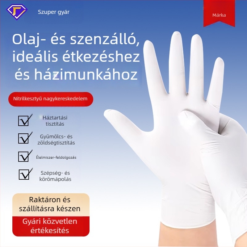 Egyszer használatos nitril kesztyűk, fehérek, háztartási konyhai használatra, zacskós csomagolásban