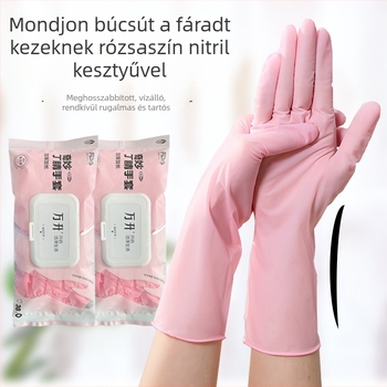 Egyszer használatos rózsaszín nitril kesztyűk, 12 hüvelyk, élelmiszer-minőségű, konyhai tisztításra és mosogatásra, tartósak