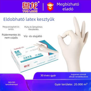 Egyszer használatos kesztyűk természetes latexből élelmiszer-kezelésre, háztartási feladatokhoz, szépségápoláshoz, hajfestéshez és fogászati ellátáshoz