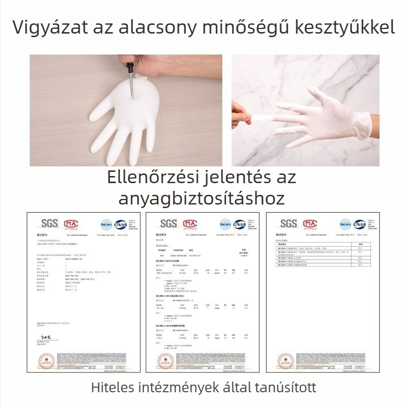 Egyszer használatos kesztyűk természetes latexből élelmiszer-kezelésre, háztartási feladatokhoz, szépségápoláshoz, hajfestéshez és fogászati ellátáshoz