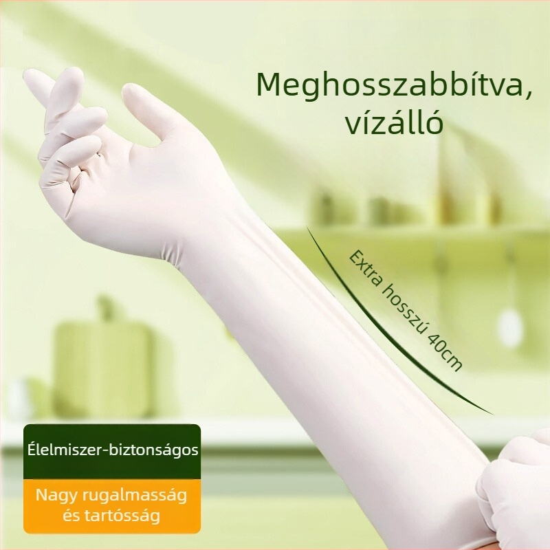 15 hüvelykes nitril egyszer használatos kesztyűk mosogatáshoz, élelmiszer-biztonsági minőség, hosszabbított, megvastított, vízálló és tartós