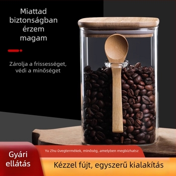 Négyzet alakú boroszilikát üveg tárolók zárható bambusz fedővel teához és a konyhához