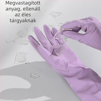 Háztartási latex kesztyűk, vízállóak és tartósak, 34 cm hosszúak, mosogatáshoz, zöldségekhez és ruhákhoz.