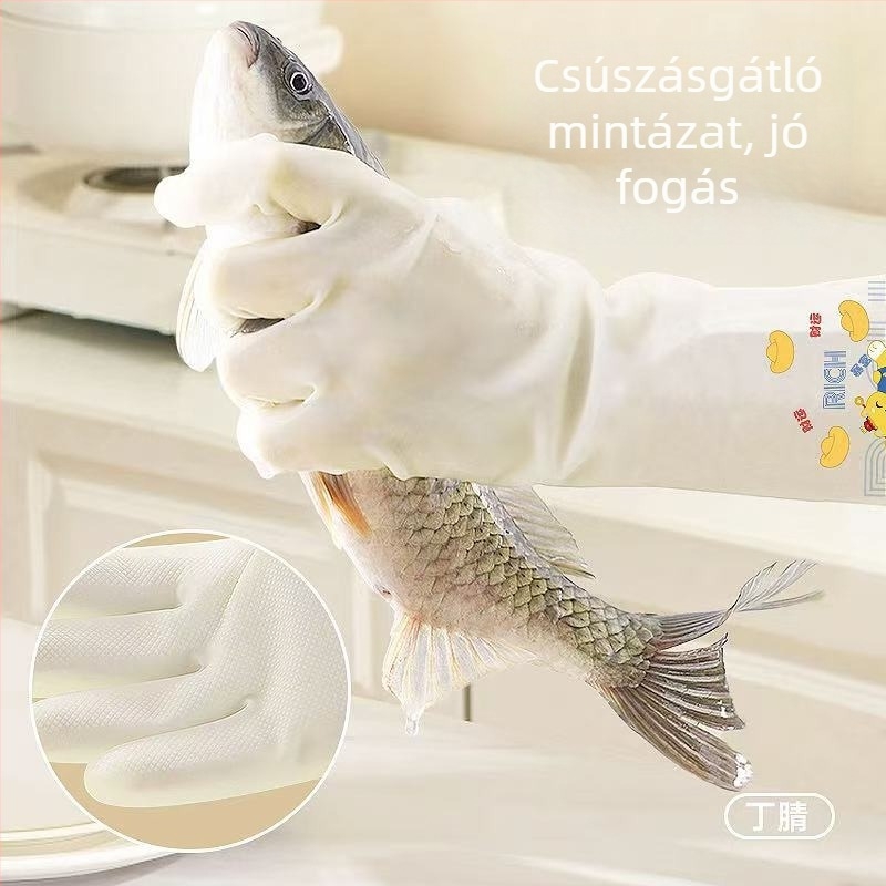 Nitril mosogatós kesztyűk, tartósak, vastag gumibevonattal, kíméletesek a bőrrel, otthoni tisztításra