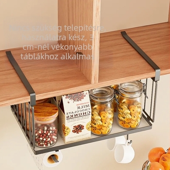 Konyhai fúrás nélküli függő kosár tároló, összecsukható, multifunkcionális fűszertároló