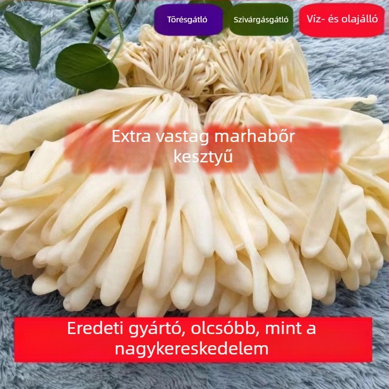 Egyszer használatos bézs latex kesztyűk, bal- és jobbkezes, pormentes, tartós, vízálló, olajálló