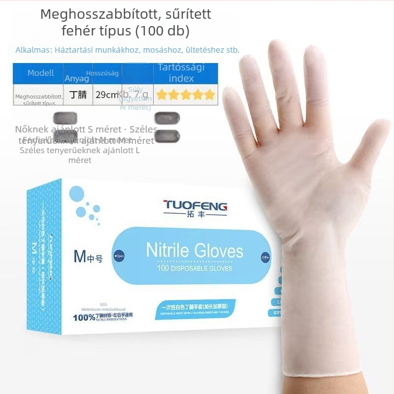 Egyszer használatos, tartós nitril kesztyű pormentes, mosogatáshoz, konyhában és háztartási feladatokhoz