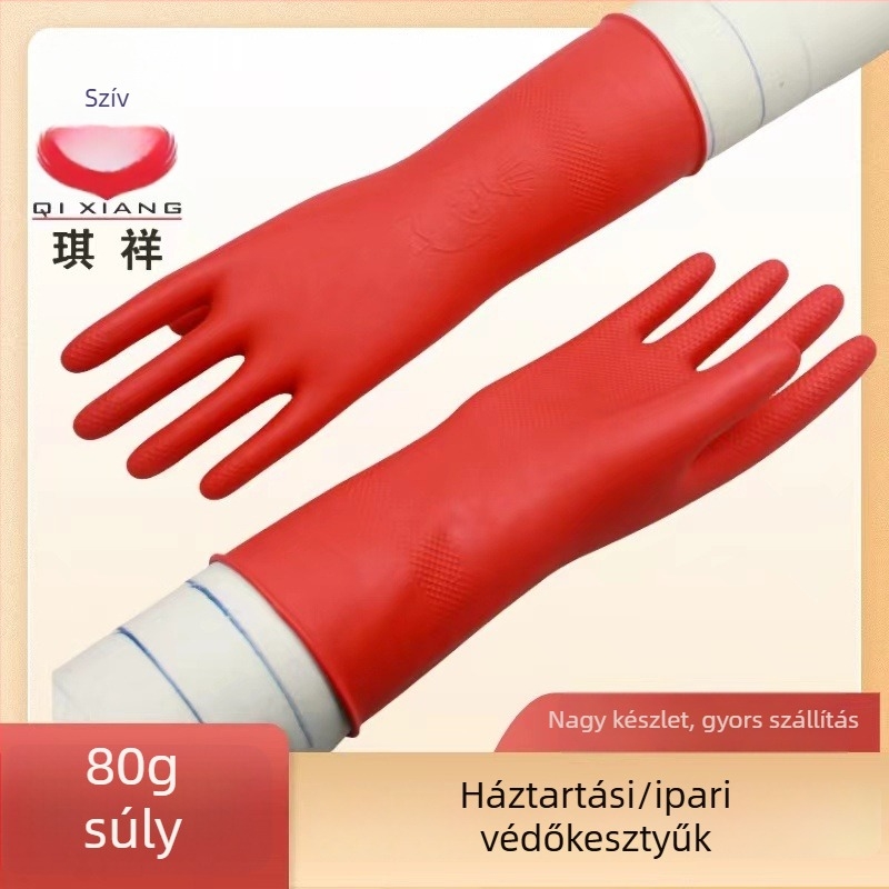 Vastagított vízálló latex kesztyűk mosogatáshoz, háztartási dupla rétegű gumikesztyűk