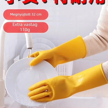 Vastagított mosogatós kesztyűk, vízálló latex anyagból, bársonyos bélésű, tartós női modell, egy darabos kialakítás