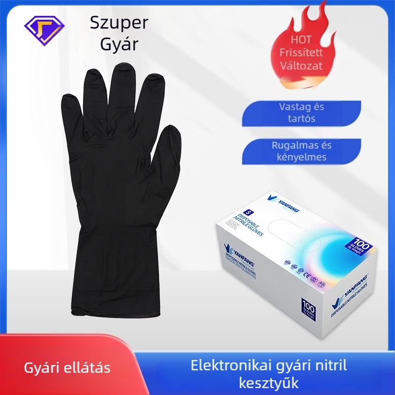 Fekete nitril egyszer használatos kesztyűk, csúszásmentesek, 0,10 mm, 29 cm hosszú, szín testreszabható, ipari használatra