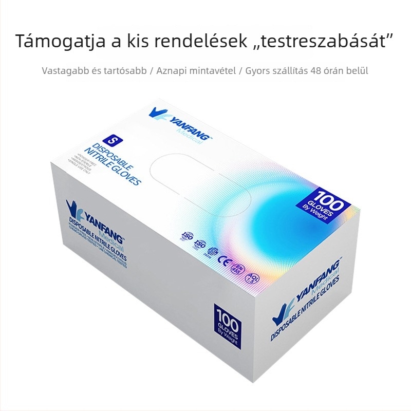 Fekete nitril egyszer használatos kesztyűk, csúszásmentesek, 0,10 mm, 29 cm hosszú, szín testreszabható, ipari használatra