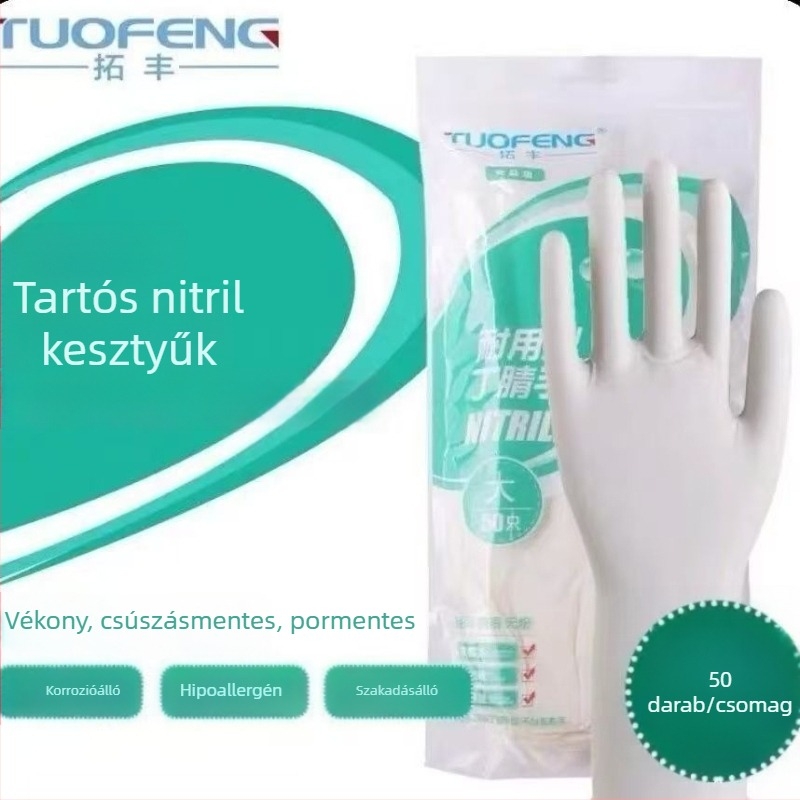 Egyszer használatos nitril kesztyűk, hosszúak és vastagítottak, tartósak, 12 hüvelyk, élelmiszer-minőségűek, konyhai és mosogatási feladatokra, vízálló.