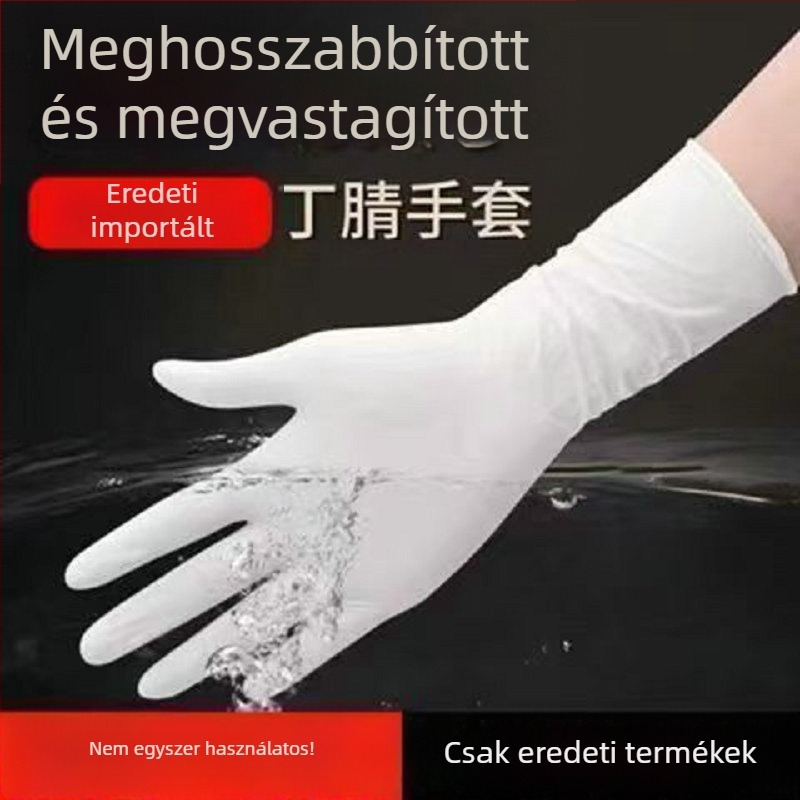 Egyszer használatos nitril kesztyűk, hosszúak és vastagítottak, tartósak, 12 hüvelyk, élelmiszer-minőségűek, konyhai és mosogatási feladatokra, vízálló.