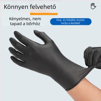 Fekete egyszer használatos nitril kesztyűk – nagy rugalmasságú, tiszta nitril, ipari karbantartás és háztartási takarítás