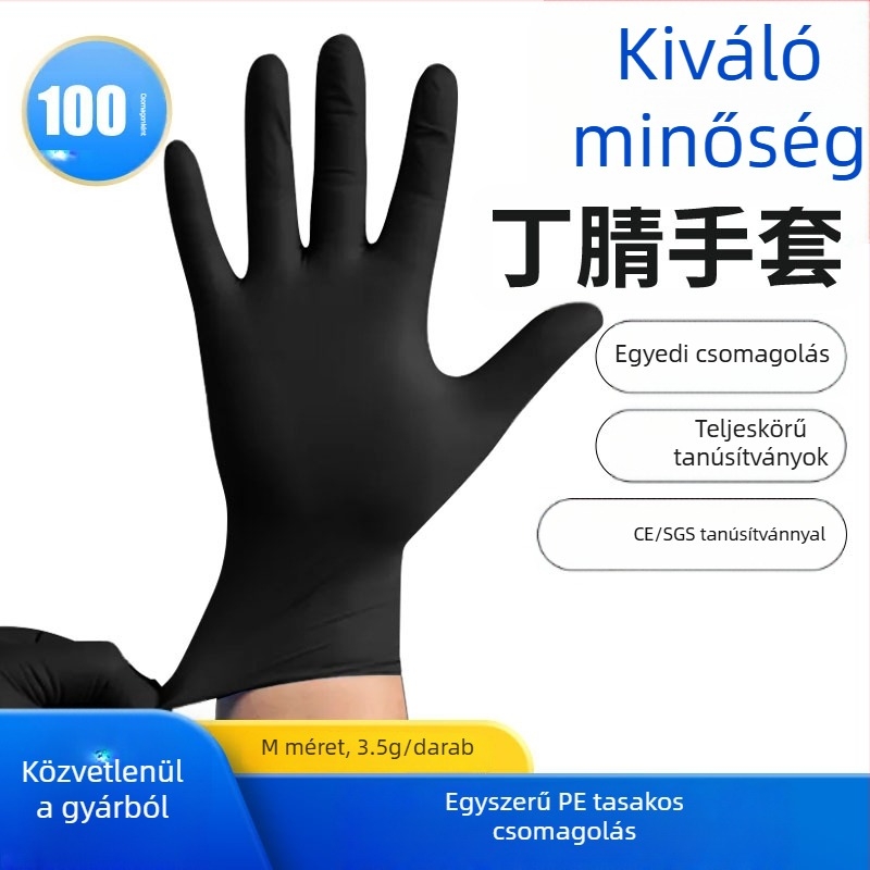 Fekete egyszer használatos nitril kesztyűk – nagy rugalmasságú, tiszta nitril, ipari karbantartás és háztartási takarítás