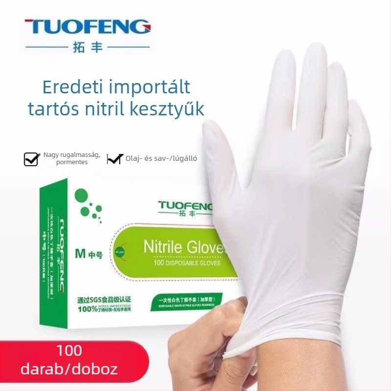Tuofeng egyszer használatos nitril kesztyűk, vízálló és olajálló, tartós élelmiszer-feldolgozáshoz, 9 hüvelykes méret, mosogatáshoz és mosáshoz