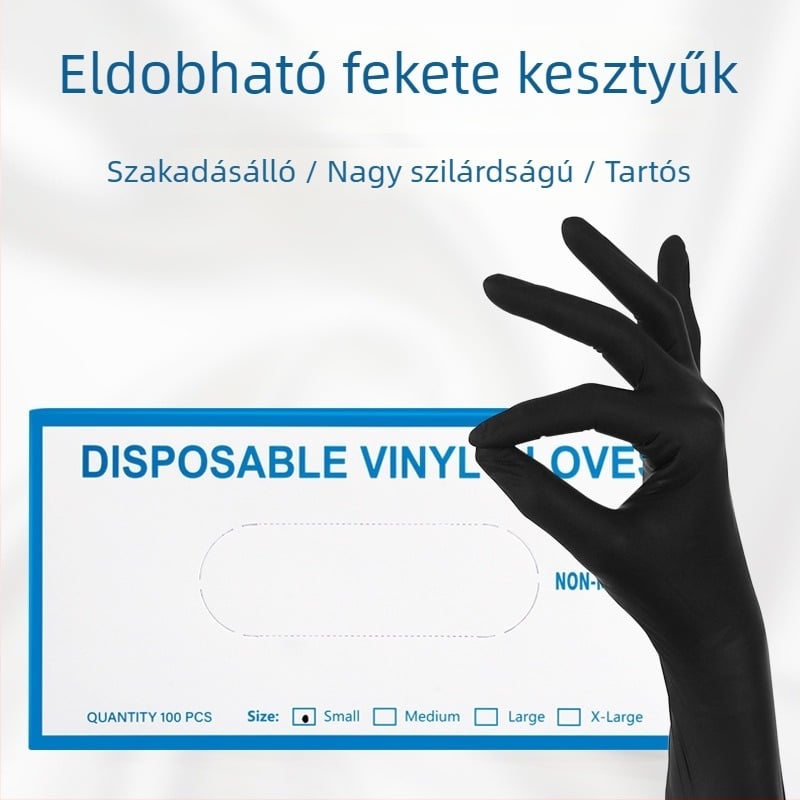 Fekete latex kesztyűk, egyszer használatosak, félpermanens sminkhez, 50 db