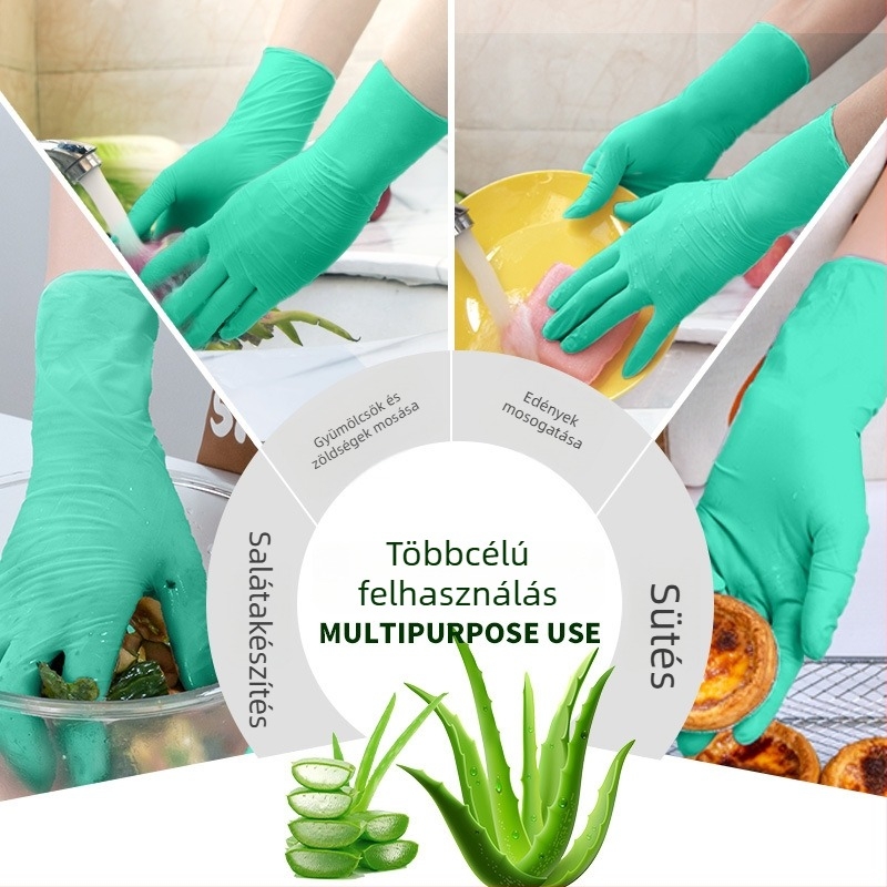 Zöld Aloe Vera nitril kesztyűk, 12 hüvelykes hosszú, háztartási, szállodai tisztítás és szépségszalon használatra