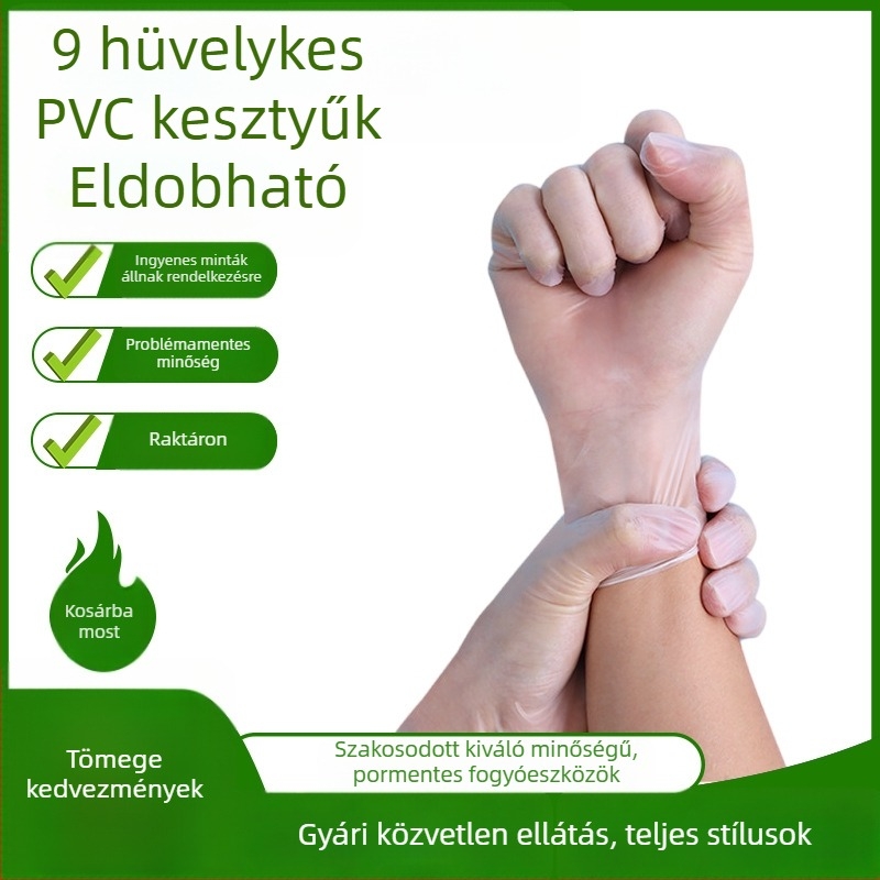 Egyszer használatos PVC kesztyűk, átlátszó, vastagodott, 100-dobozos csomag, háztartási takarítás, konyha, catering