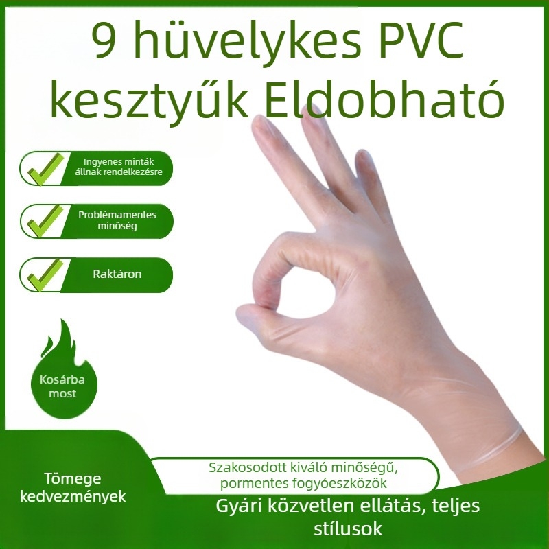 Egyszer használatos PVC kesztyűk, átlátszó, vastagodott, 100-dobozos csomag, háztartási takarítás, konyha, catering