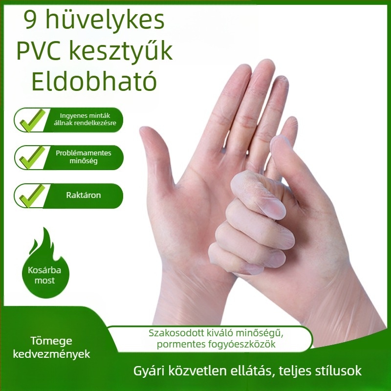 Egyszer használatos PVC kesztyűk, átlátszó, vastagodott, 100-dobozos csomag, háztartási takarítás, konyha, catering