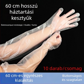 Egyszer használatos, vastagított kopásálló konyhai kesztyű, hosszú mandzsetta, vízálló, háztartási védő kesztyű