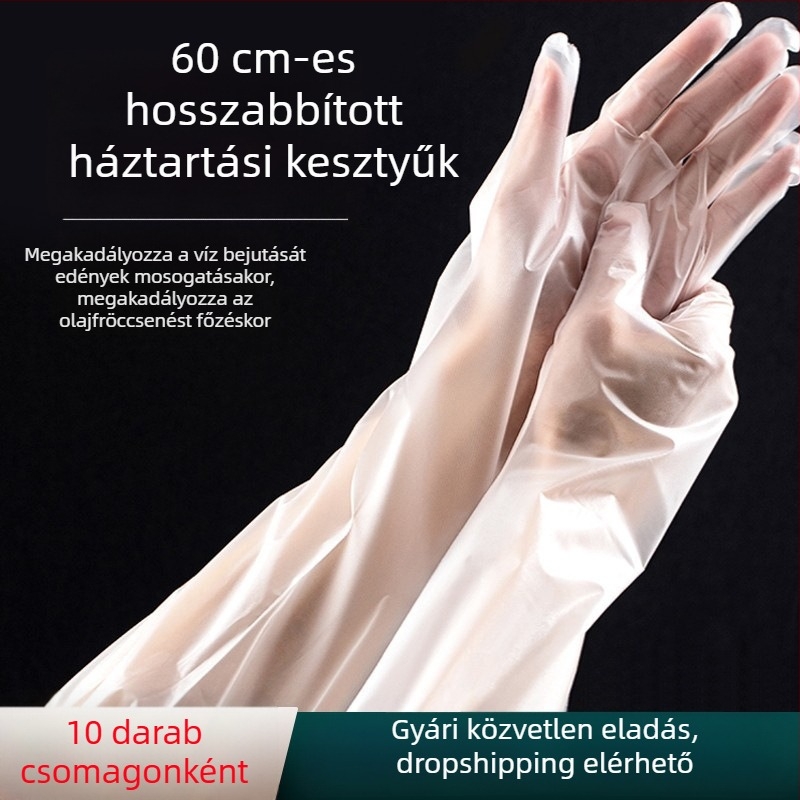 Egyszer használatos, vastagított kopásálló konyhai kesztyű, hosszú mandzsetta, vízálló, háztartási védő kesztyű