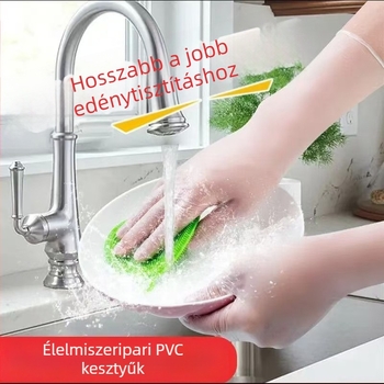 Egyszer használatos PVC kesztyűk, élelmiszer-minőségűek, 12 hüvelyk hosszú, átlátszó, megvastagított, grillsütőhöz, konyhához, mosogatáshoz, háztartási