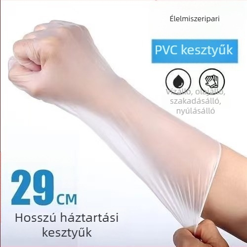 Egyszer használatos PVC kesztyűk, élelmiszer-minőségűek, 12 hüvelyk hosszú, átlátszó, megvastagított, grillsütőhöz, konyhához, mosogatáshoz, háztartási