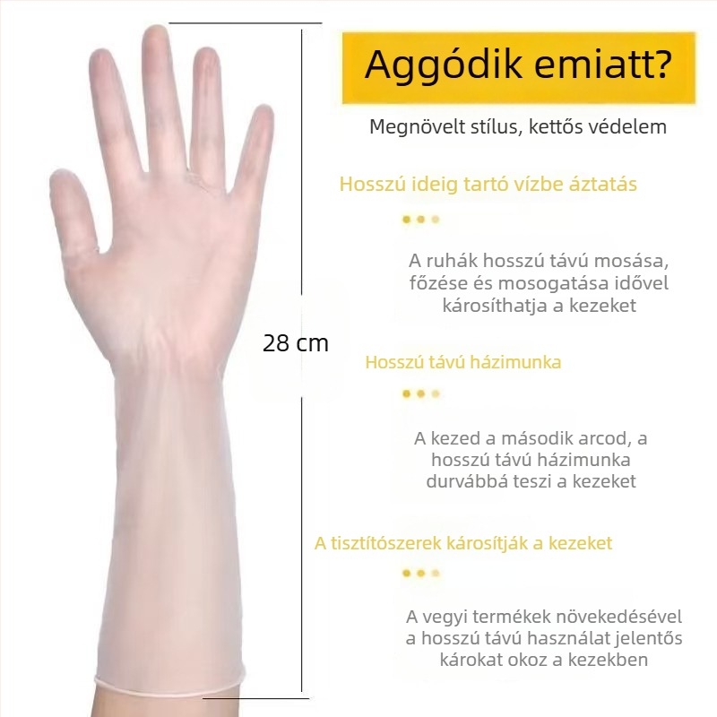 Egyszer használatos PVC kesztyűk, élelmiszer-minőségűek, 12 hüvelyk hosszú, átlátszó, megvastagított, grillsütőhöz, konyhához, mosogatáshoz, háztartási