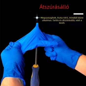 Egyszer használatos nitril kesztyűk, vastított, élelmiszer-minőségű, vízálló, csúszásmentes, kopásálló