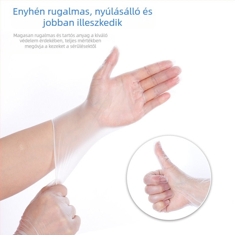 Egyszer használatos PVC kesztyű élelmiszer-minőségű gumialapú nitril-kompozit, átlátszó, vízálló és olajálló, tartós főzéshez, háztartási feladatokhoz és mosogatáshoz, méretek S, M, L
