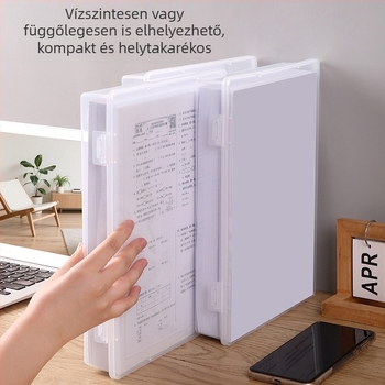 Átlátszó, nagy kapacitású fájl-tároló doboz A4-dokumentumokhoz – fedéllel, multifunkcionális rendező