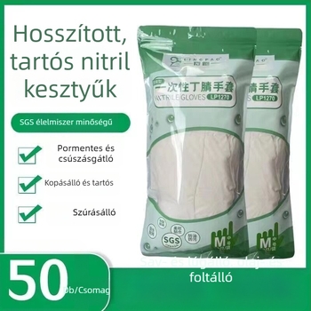 Egyszer használatos nitril kesztyűk, élelmiszer-minőség, vízálló, 30 cm hosszú, mosogatáshoz és háztartási használatra, strapabírók