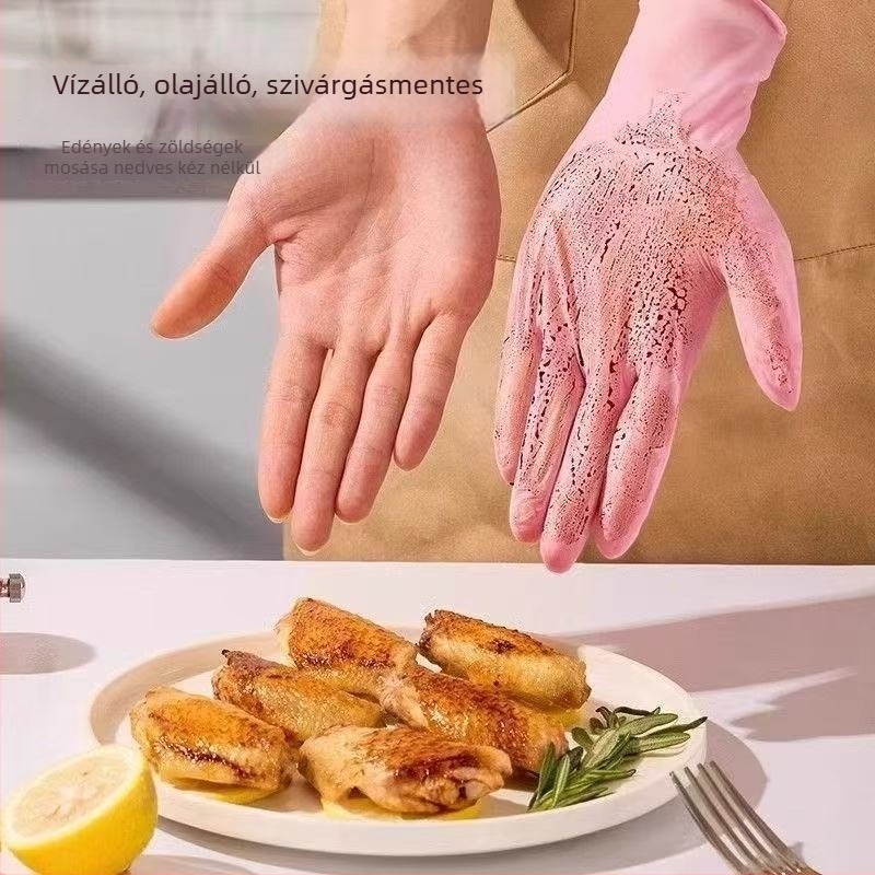 Rózsaszín nitril egyszer használatos kesztyűk, háztartási, konyhai és cateringre – olajálló és tartós