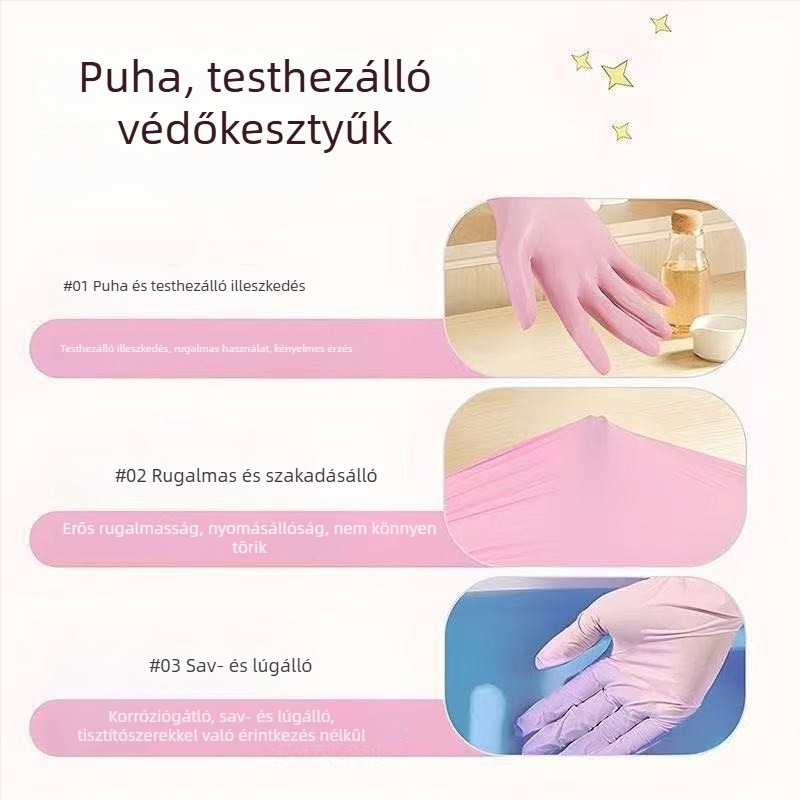 Rózsaszín nitril egyszer használatos kesztyűk, háztartási, konyhai és cateringre – olajálló és tartós