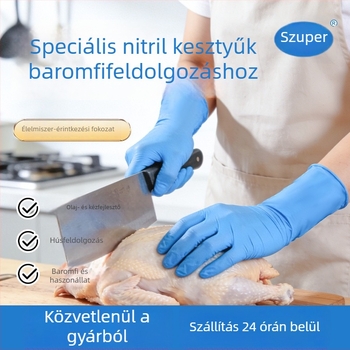 28 cm-es nitril kesztyű baromfiak vágásához — vízálló, szennyeződés-ellenálló, hosszított és megerősített