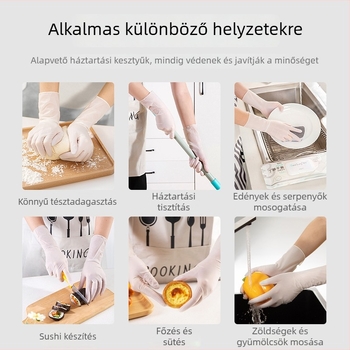 Nitril kesztyűk, egyszer használatosak, élelmiszer-minőségűek, konyhai és élelmiszer-előkészítő feladatokra, csúszásmentesek és olajálló.