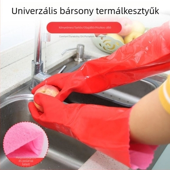 Hosszított fleecével bélelt meleg kesztyűk háztartási feladatokra, mosáshoz és edények tisztításához; vízálló, kopásálló, pamut béléssel és csúszásmentes tenyérrel autómosáshoz