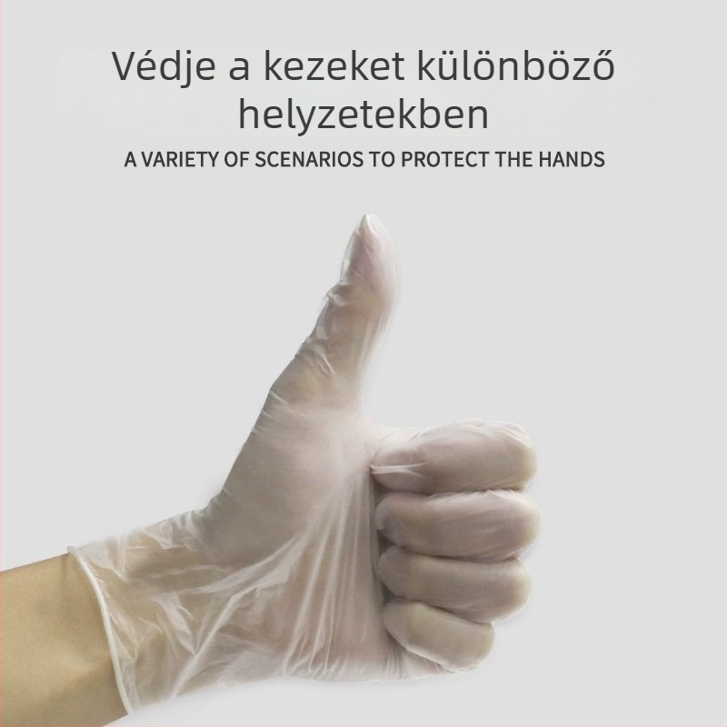 Vastagított egyszer használatos PVC/Nitril védő kesztyűk háztartási és catering célokra, magas rugalmasságú, átlátszó latex hatású, 100 darab