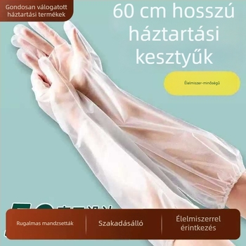 Egyszer használatos, vastagított, kopásálló kesztyűk mandzsettával és hosszú alkarvédőkkel mosáshoz és a konyhához, vízálló, tartós, kézhez illeszkedő