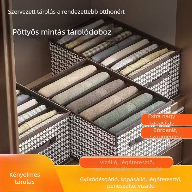 Houndstooth mintázatú összehajtható ruhatároló doboz, ruhákhoz és nadrágokhoz, többlétegű gardrób rendező