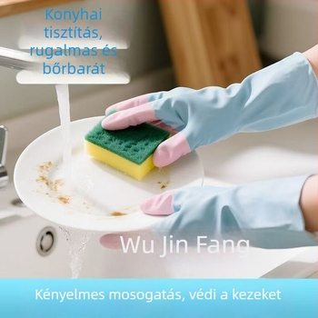 Latex gumiból készült háztartási kesztyű hosszú mandzsettával, strapabíró mosogatáshoz és konyhai tisztításhoz, vízálló és vastagodott
