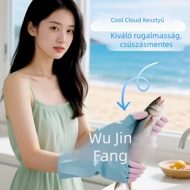 Latex gumiból készült háztartási kesztyű hosszú mandzsettával, strapabíró mosogatáshoz és konyhai tisztításhoz, vízálló és vastagodott