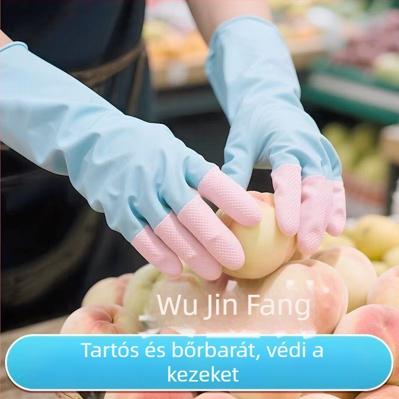 Latex gumiból készült háztartási kesztyű hosszú mandzsettával, strapabíró mosogatáshoz és konyhai tisztításhoz, vízálló és vastagodott