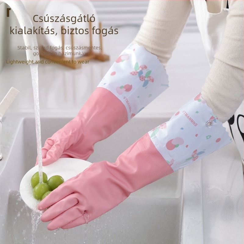 Flísz belsővel bélelt vízálló téli kesztyű PVC-ből, konyhai tisztításra, mosogatáshoz és ruhák mosásához, hossz 40–47 cm