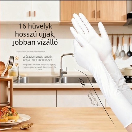 Különösen hosszú, megvastagodott nitril háztartási kesztyűk, vízállóak, olajállóak, csúszásmentesek, élelmiszer-biztonsági antibakteriális, körülbelül 40 cm hosszú