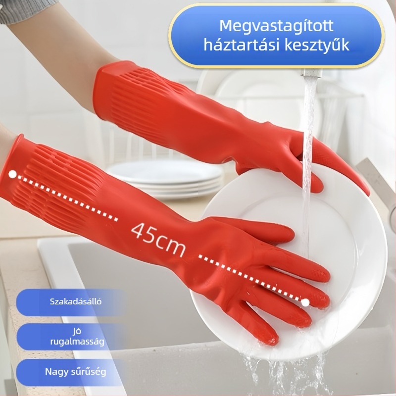 Megvastított, 45 cm hosszú latex kesztyűk konyhai mosogatáshoz, vízállóak, háztartási tisztításra, hosszított kivitel