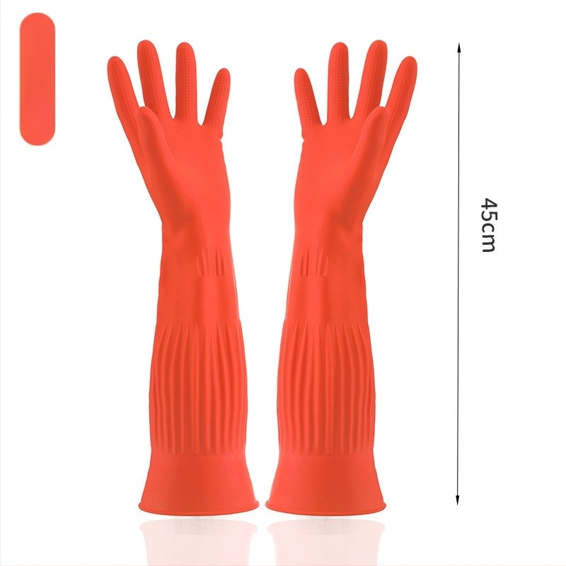 Megvastított, 45 cm hosszú latex kesztyűk konyhai mosogatáshoz, vízállóak, háztartási tisztításra, hosszított kivitel