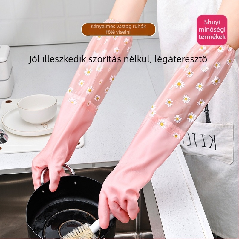 PVC mosogatási kesztyű fleece béléssel, csúszásmentes, tartós, vastagított, vízálló, nőknek